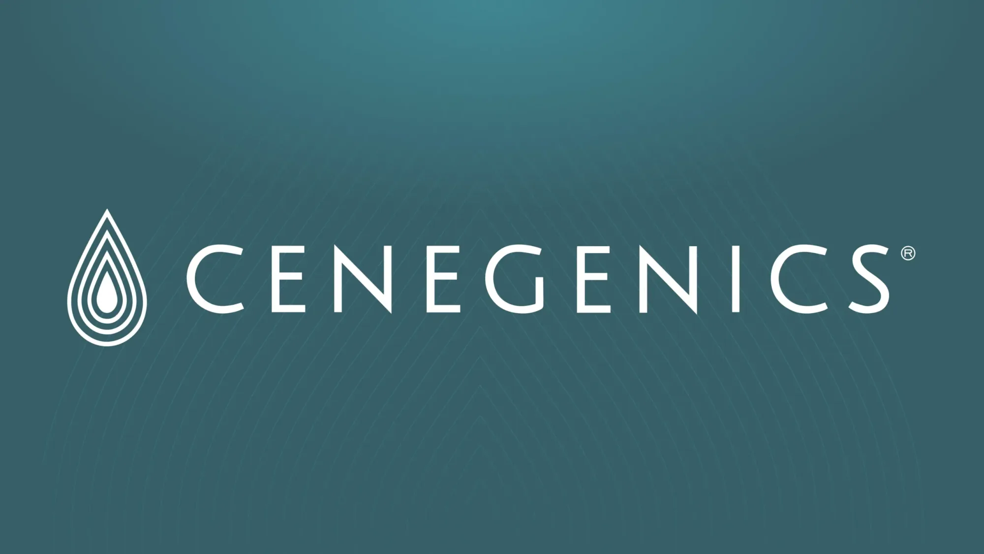 Cenegenics droplet and wordmark on a teal background